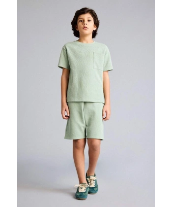 Defacto Tişört Şort Waffle 2li Pijama Takımı Erkek Çocuk