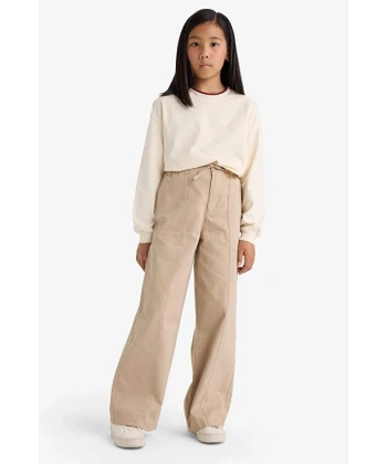 Defacto Wide Leg Geniş Paça Pamuklu Okul Pantolonu Kız Çocuk