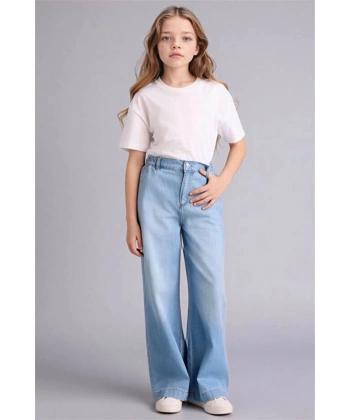 Defacto Wıde Leg Mavi Kız Çocuk Jean Pantolon