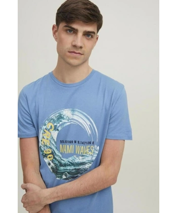 Jack & Jones Erkek Bisiklet Yaka Baskılı Tişört