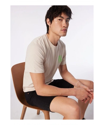Jack & Jones Erkek Bisiklet Yaka Krem T-Shirt