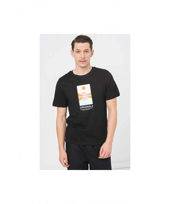 Jack & Jones Erkek Siyah Yuvarlak Yaka Tişört