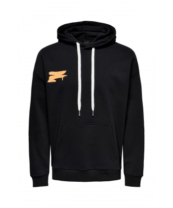 JACK & JONES Kapüşonlu Baskılı Siyah Erkek Sweatshirt