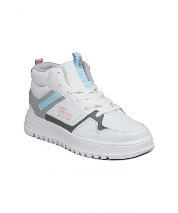 Jump Yüksek Bilekli Beyaz - Gri Kadın Sneaker Spor Ayakkabı