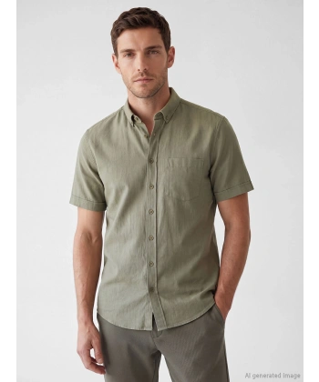 LC Waikiki Erkek Classic Yeşil Regular Fit Armürlü Gömlek
