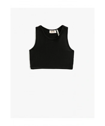 Koton Basic Crop Üst Kolsuz Yuvarlak Yaka Dar Kalıp