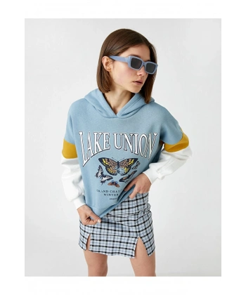 Koton Baskılı Sweatshirt Kapüşonlu Cepli İçi Polarlı