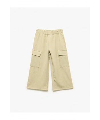 Koton Bürümcük Kumaş Beli Lastikli Geniş Paça Kargo Pantolon