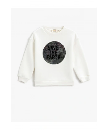 KOTON Çift Taraflı Pul-Payet İşlemeli Sweatshirt Bisiklet Yaka