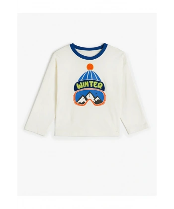 Koton Çocuk Kış Temalı Baskılı Uzun Kollu Bisiklet Yaka Sweatshirt