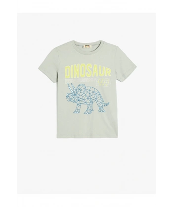 Koton Dinozor Baskılı Pamuklu Gri Erkek Çocuk T-Shirt