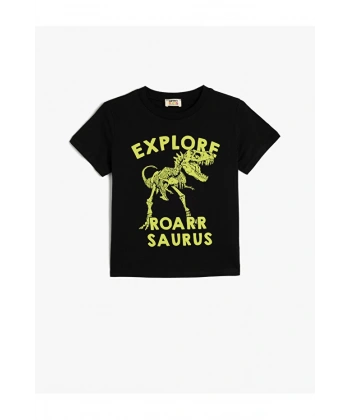 Koton Erkek Çocuk Pamuklu Kısa Kollu Bisiklet Yaka Siyah T-Shirt