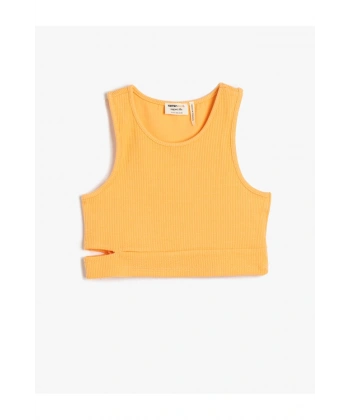 KOTON Kız Çocuk Crop Kolsuz Pencere Detaylı Yuvarlak Yaka Atlet