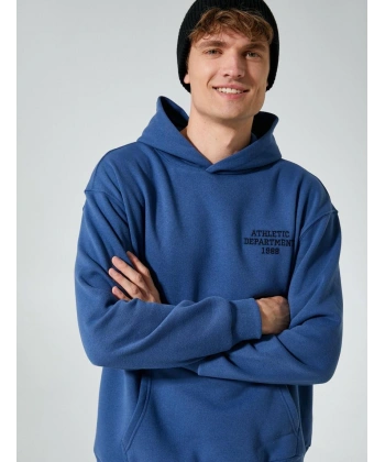 KOTON Kolej Sweatshirt Kapşonlu Baskılı Kanguru Cep Detaylı Şardonlu