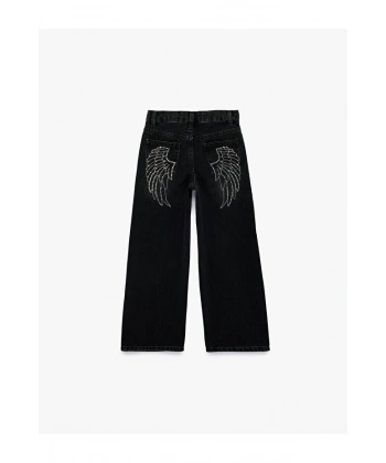 Koton Pamuklu Kanat İşleme Detaylı Geniş Paça Denim Pantolon