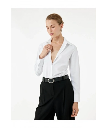 Koton Regular Fit Klasik Yaka Poplin Beyaz Kadın Gömlek