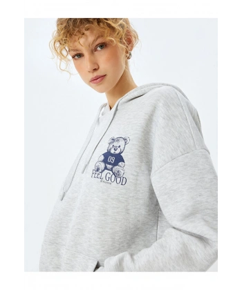 Koton Şardonlu Kapüşonlu Arkası Baskılı Oversize Sweatshirt