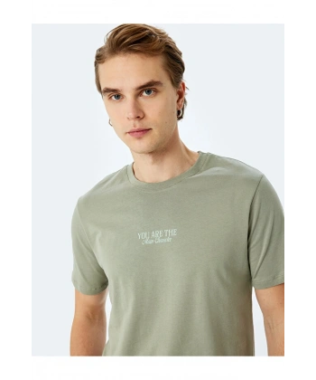 Koton Slogan Baskılı Pamuklu Kısa Kollu Bisiklet Yaka Slim Fit Tişört