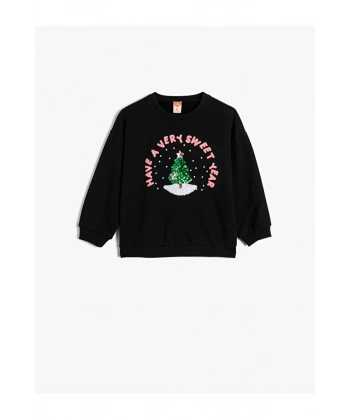 Koton Sweatshirt Yılbaşı Temalı Pullu Payetli Şardonlu Pamuklu