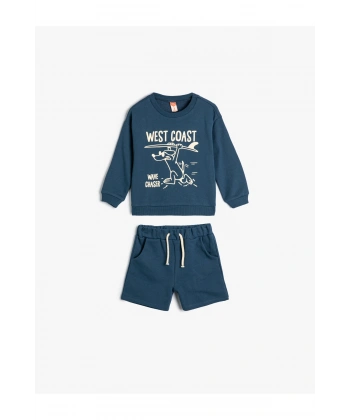 KOTON Takım 2li Şort Sweatshirt Köpek Baskılı Pamuklu