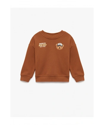 Koton Uzun Kollu Bisiklet Yaka Ayıcık Baskılı Sweatshirt