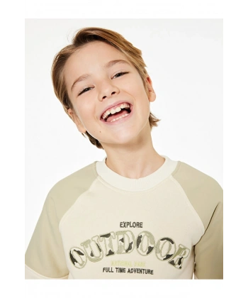 Koton Uzun Kollu Bisiklet Yaka Baskılı Şardonlu Oversize Sweatshirt