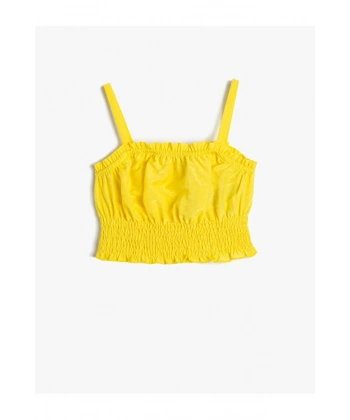 Koton Viskoz Crop Bluz Askılı Büzgülü