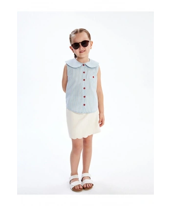 LC Waikiki Bebe Yaka Çiçekli Çizgili Kız Çocuk Gömlek