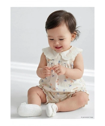 LC Waikiki Bebe Yaka Çiçekli Kız Bebek Tulum