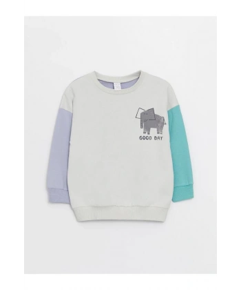 LC Waikiki Bisiklet Yaka Baskılı Erkek Bebek Sweatshirt