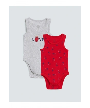 LC Waikiki Bisiklet Yaka Baskılı Kız Bebek Çıtçıtlı Body 2li