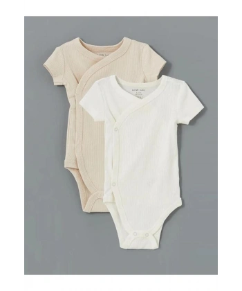 LC Waikiki Ekru Bisiklet Yaka Kız Bebek Çıtçıtlı Body 2li
