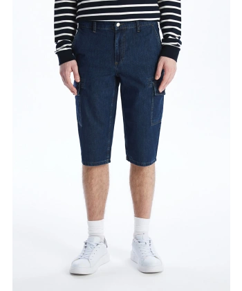 LC Waikiki Erkek Indigo Standart Kalıp Jean Bermuda