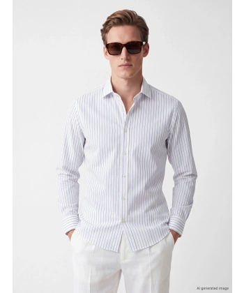 LC Waikiki Erkek Mavi Slim Fit Çizgili Gömlek