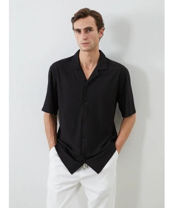 LC Waikiki Erkek Siyah Regular Fit Fitilli Gömlek