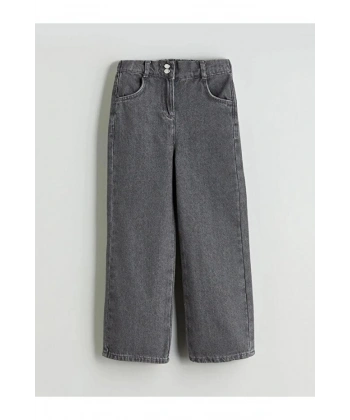 LC Waikiki Gri Beli Ayarlanabilir Lastikli Kız Çocuk Jean Pantolon