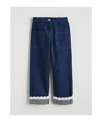 LC Waikiki İndigo Beli Lastikli Kız Çocuk Jean Pantolon