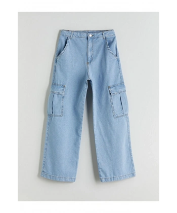 LC Waikiki Indigo Wideleg Kız Çocuk Kargo Jean Pantolon