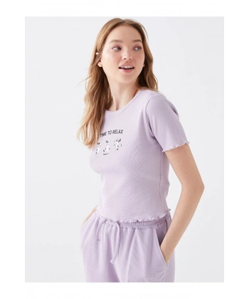 LC Waikiki Kadın Bisiklet Yaka Kısa Kollu Crop Tişört