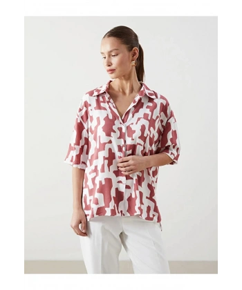 LC Waikiki Kadın Classic Mercan Desenli Gömlek