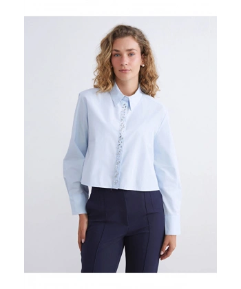 LC Waikiki Kadın Parlak Taşlı Oversize Poplin Kadın Gömlek