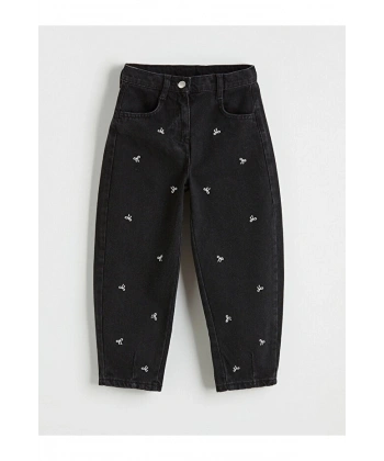 LC Waikiki Kız Çocuk Balloon Fit Nakışlı Jean Pantolon