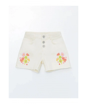 LC Waikiki Kız Çocuk Baskılı Gabardin Şort