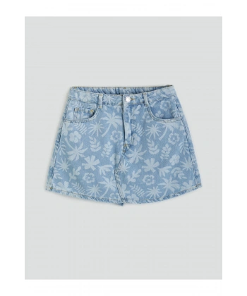 LC Waikiki Kız Çocuk Beli Ayarlanabilir Lastikli Jean Şort Etek
