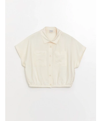 LC Waikiki Kız Çocuk Ekru Basic Kısa Kollu Crop Gömlek