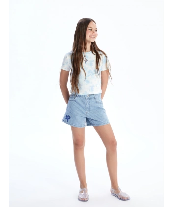 LC Waikiki Kız Çocuk Indigo Çizgili Jean Şort