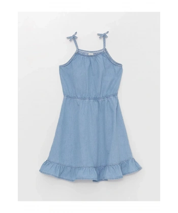LC Waikiki Kız Çocuk Kare Yaka Jean Elbise