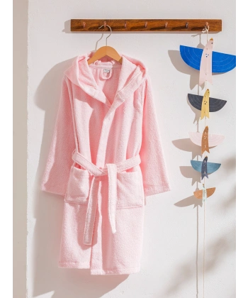 LC Waikiki Kız Çocuk Pembe Kapüşonlu Pamuklu Bornoz