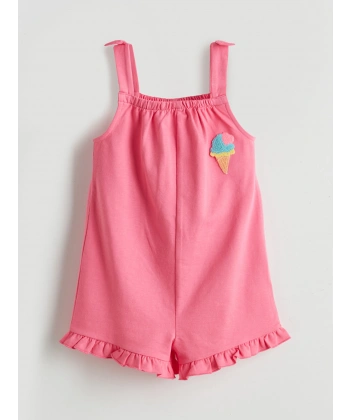 LC Waikiki Kız Çocuk Pembe Nakışlı Salopet