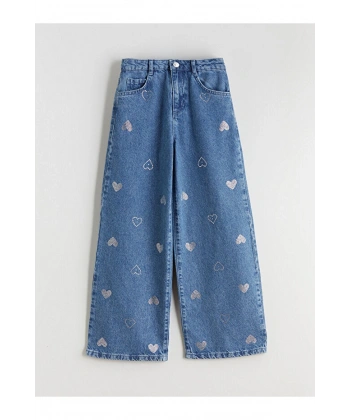 LC Waikiki Kız Çocuk Wideleg Taşlı Jean Pantolon